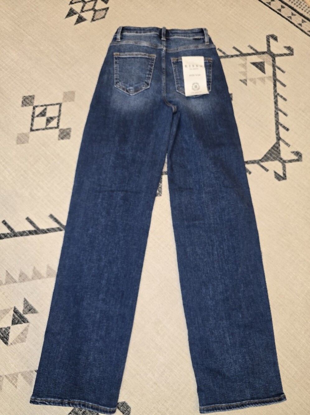 Risen Tummy Control High Rise Baggy Wide Leg Jeans Dark Wash Size 0/24 NWT - Picture 13 of 15